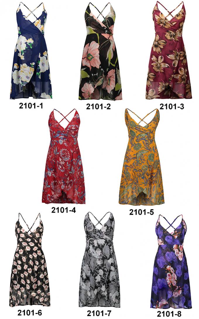 Robe sexy de décolleté en V de robe d'été de 202101 femmes avec de diverses impressions florales