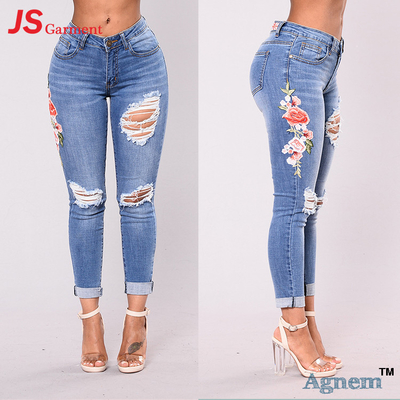Femmes maigres de jeans d'ODM d'OEM longues plus de hauts jeans maigres de Waisted de taille